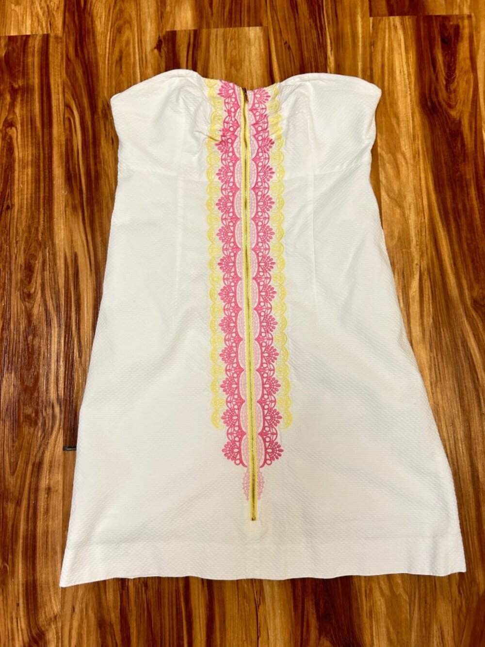 Lilly Pulitzer White Strapless Dress with Pink and Yellow Trim - Picture 6 of 8